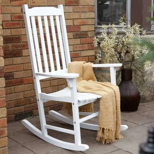 White Slat Rocking Chair – Indoor/Outdoor Patio Porch Seating 1