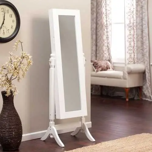 White Tilting Cheval Mirror – Full-Length Floor Mirror With Jewelry Organizer 1