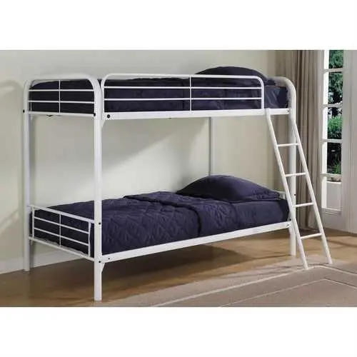 White Twin-Over-Twin Heavy-Duty Metal Bunk Bed 1