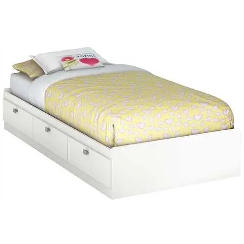 White Twin Platform Bed With Three Built-In Storage Drawers – All-Ages Design 1