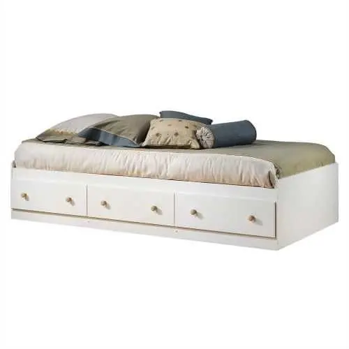 White Twin Wood Platform Daybed With Built-In Storage Drawers 1