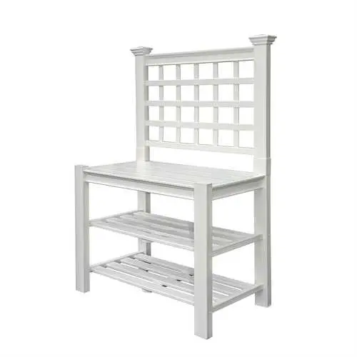 White Vinyl Outdoor Potting Bench – Classic Design With Built-In Shelving 1