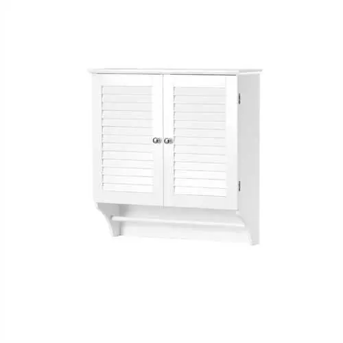 White Wall-Mount Bathroom Cabinet With Louvered Doors & Interior Shelf 1