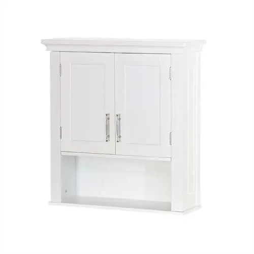 White Wall-Mounted Bathroom Cabinet With Open Shelf And Concealed Storage 1