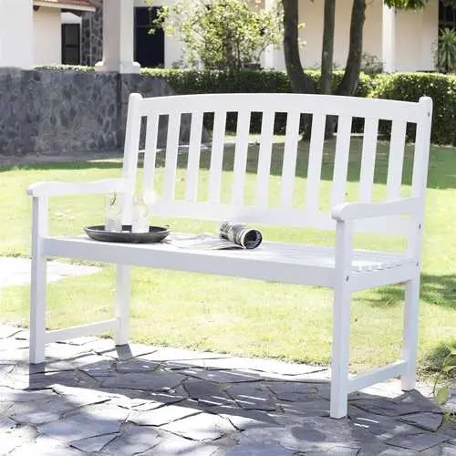 White Wood 4-Foot Curved Garden Bench With Armrests 1