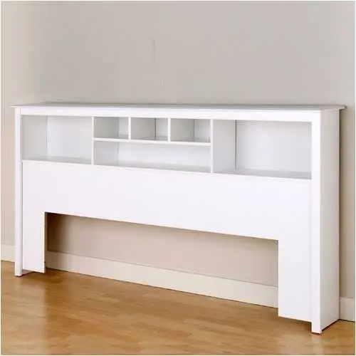 White Wood Bookcase Headboard – Stylish King-Size Bed With Integrated Shelving 1