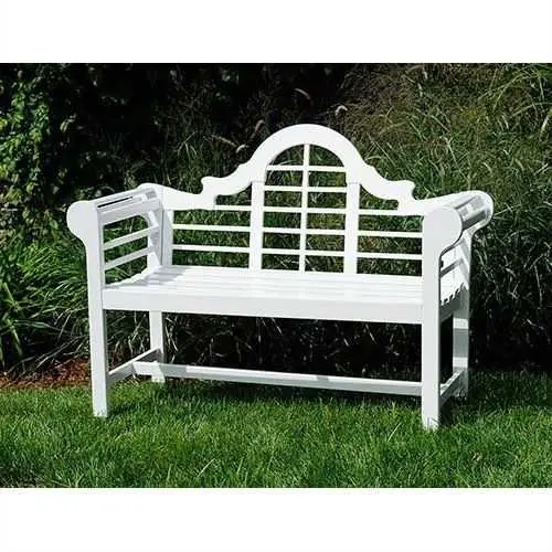 White Wood-Finish Outdoor Lattice Back Garden Bench 1