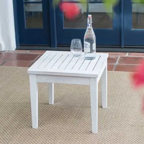 White Wood Outdoor Side Table For Patios, Decks, And Gardens 1