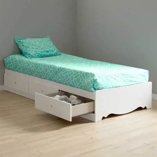 White Wood Twin Platform Daybed With Built-In Storage Drawers 1