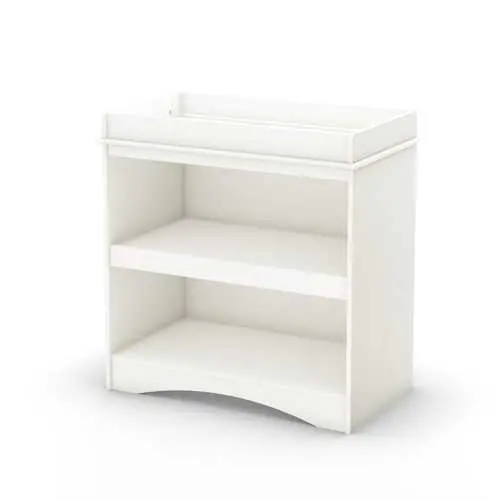 White Wooden Baby Changing Table – Open Shelving Storage Design 1