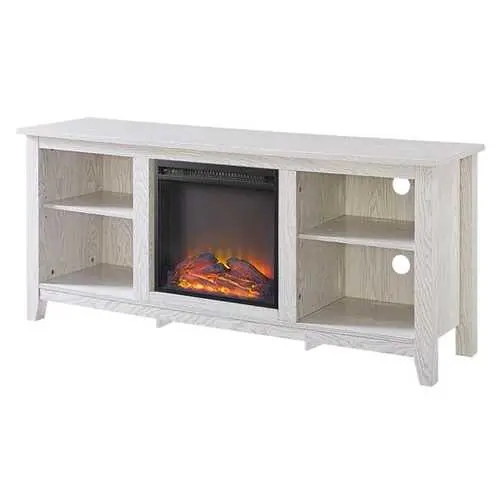 Whitewashed 58" Electric Fireplace Tv Stand With Heater 1