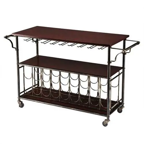 Wood-Top Kitchen Island With Built-In Wine Rack And Storage Shelf 1
