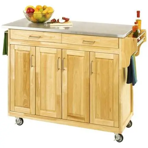 Wooden Kitchen Island Cart With Stainless Steel Top And Locking Casters 1