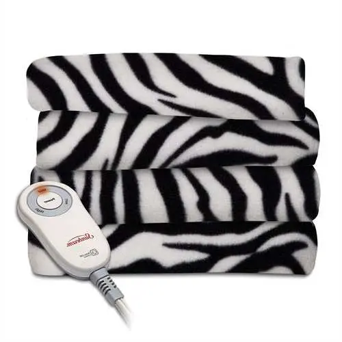 Zebra-Print Heated Electric Throw Blanket – Black & White Fleece 1