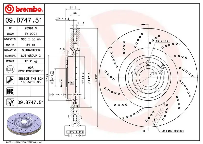 Brembo 09B74751C02 High-Performance Front Brake Rotor 1