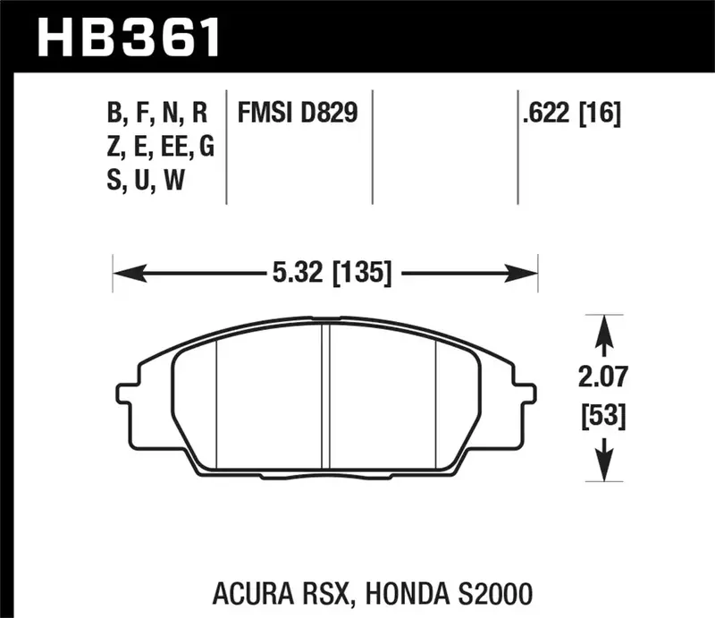 Hawk Performance Hp Plus Front Disc Brake Pads (0.622" Thickness, Part #Hb361N.622) 1